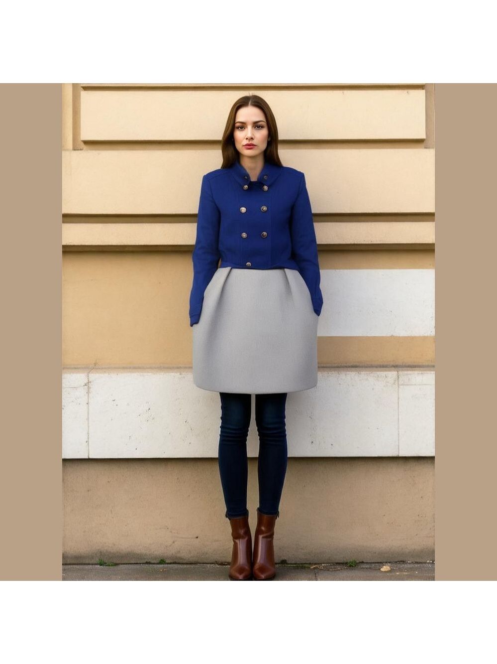 Blue Pea Coat / Black Rivet lined jacket / coat / pea coat / belted coat